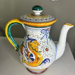 Deruta MOD Raffaellesco Hand-Painted Ceramic Teapot with Dragon Design